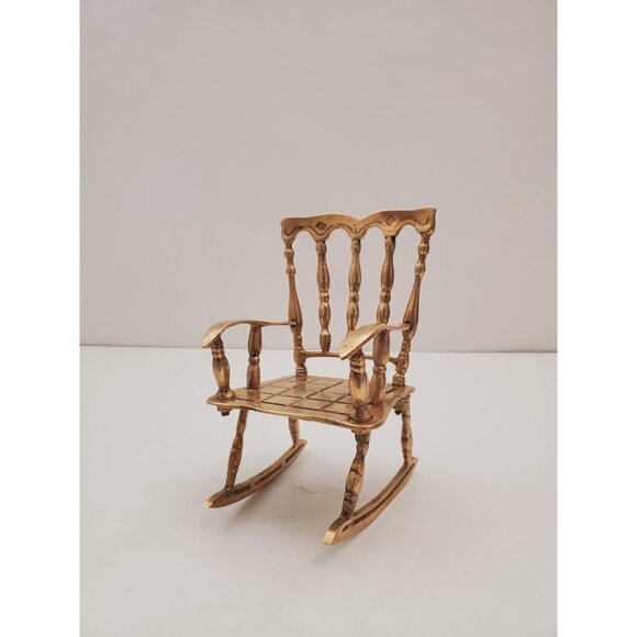 Decorative Vintage Brass Rocking Chair, Accent Piece, Doll Rocker - Decorative - Picture 3 of 10